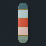 Skate Estripado com retro<br><div class="desc">Retro inspirou design com faixa vertical em tons de lacre e sábio com laranja,  cor-de-rosa mole e ouro. Totalmente personalizável com seu nome,  iniciais ou monograma.</div>