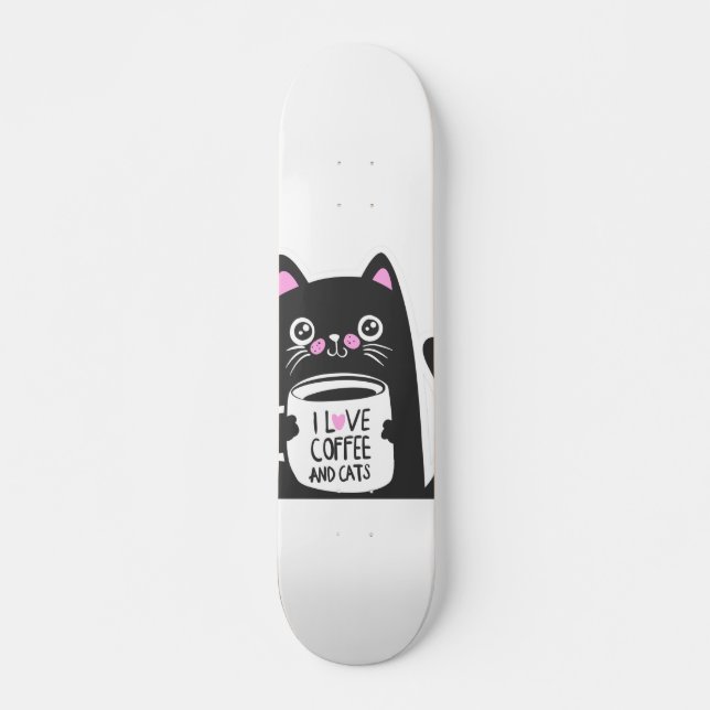 Skate Eu adoro café e gatos - Escolha a cor de fundo (Frente)