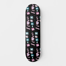 Skate Eu amo K-pop monograma fã de pop coreano preto ros
