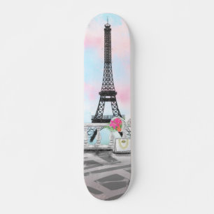 Skate Eu amo Paris - Torre Eiffel e Flores Buquês