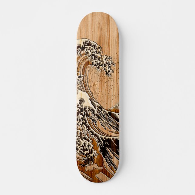 Skate Excelente Hokusai Wave Bamboo Wood Style (Frente)