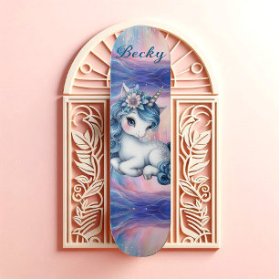 Skate Fada do Unicórnio Feminino Poeira Rosa Brilho Azul