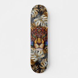 Skate Fantasia Boho Cabeça de Tigre da Selva Mídia Mista