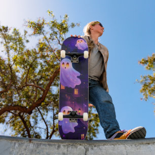 Skate Fantasmas de Voo de Cartoon no Halloween Meia-Noit