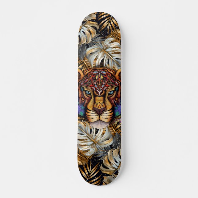 Skate Fantasy Boho Jungle Tiger Head Mixed Media  (Frente)