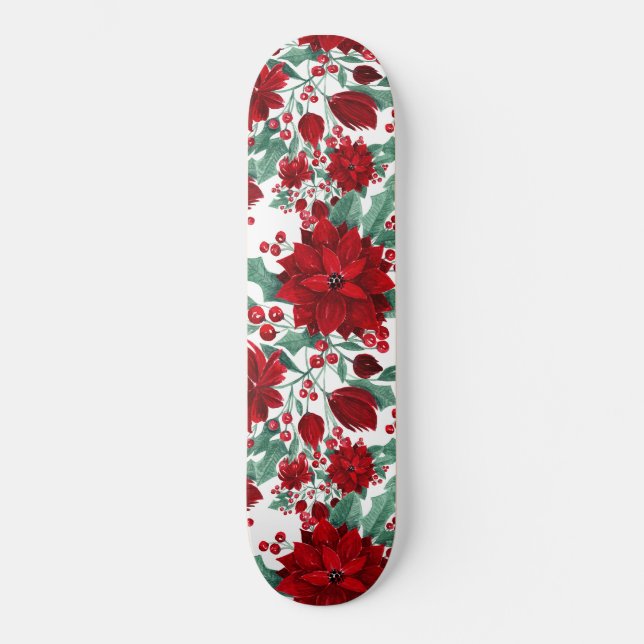 Skate Feliz Flores De Poinsettia Vermelha Ivy Deixa Aqua (Frente)