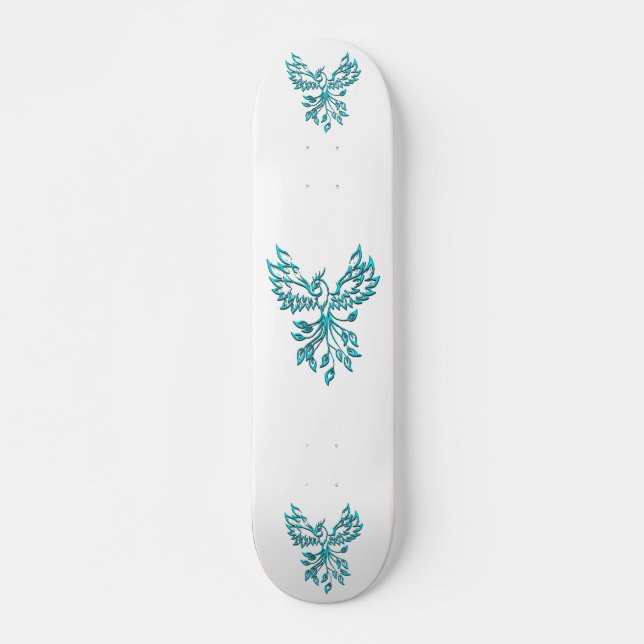 Skate Fênix Azul Ressurge em Branco (Frente)