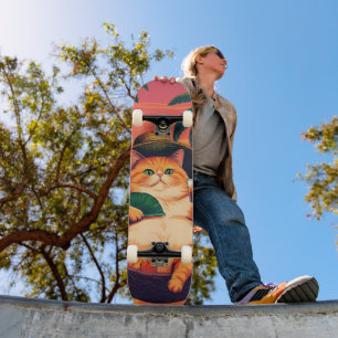 Skate Férias De Gato De Verão, Retro Engraçado