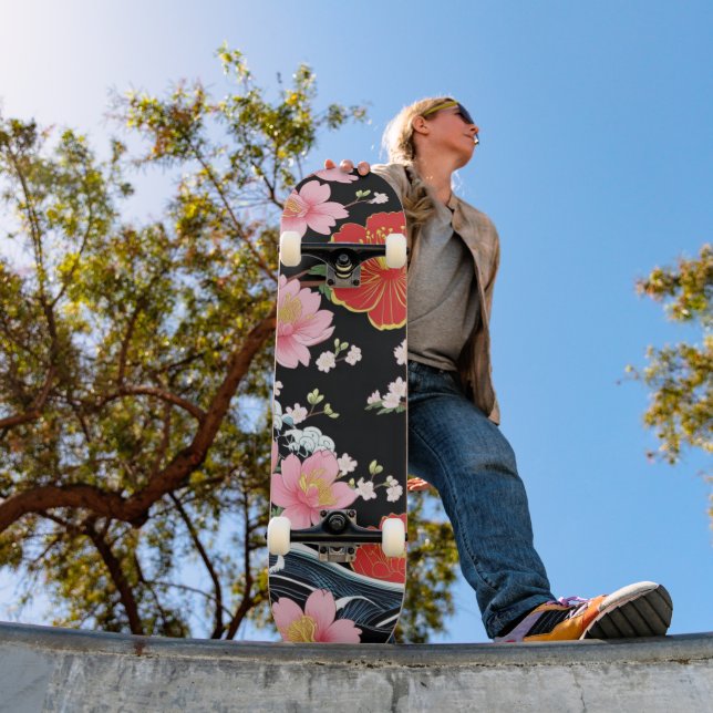 Skate Festa Japão Flores Sakura Seigaiha Moderna Retro (Ao ar livre 1)
