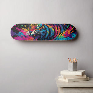 Skate Fierce Neon Colorful Tiger Design
