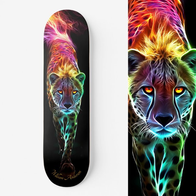 Skate Fiery Cheetah brilhando Legal estilo (Fiery Cheetah Glowing Cool Style Skateboard)