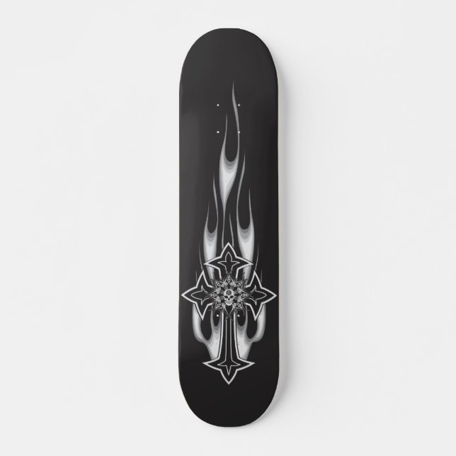 Skate Flaming Gótico Skull Cross (Frente)