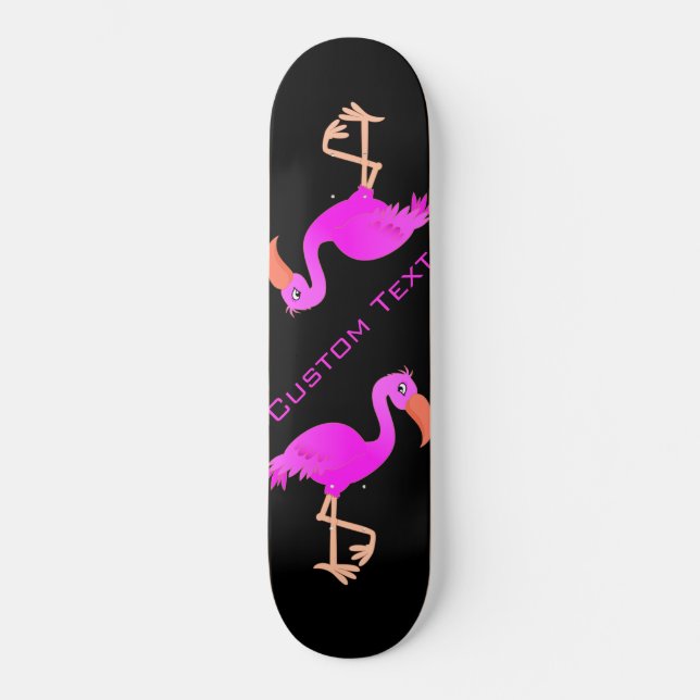 Skate Flamingo Bonito - Feliz - Adicione Seu Texto / Nom (Frente)