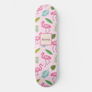 Skate Flamingo Rosa Fofo com Folhas Tropicais personaliz