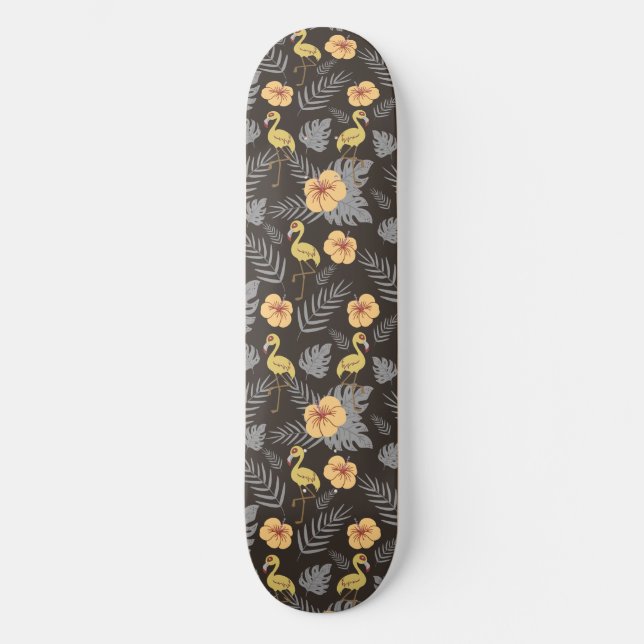 Skate Flamingo sem costura, com flores e folhas (Frente)