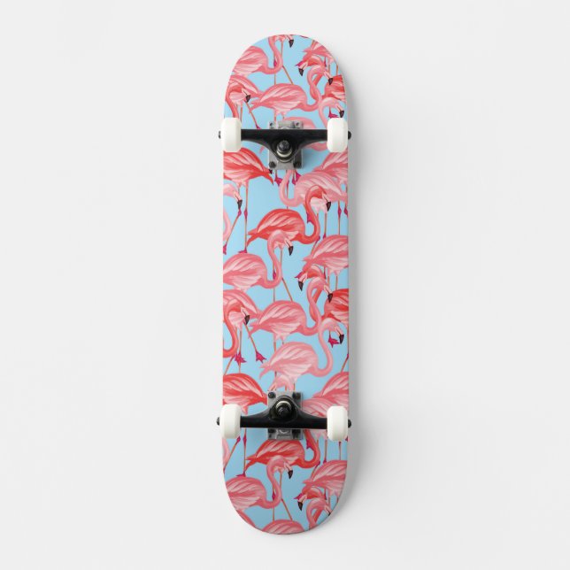 Skate Flamingos cor-de-rosa brilhantes no azul (Frente)