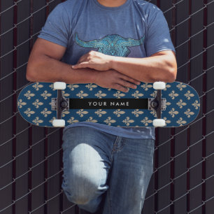 Skate Fleur de Lis, Bege sobre Azul Marinho, Real, Seu N