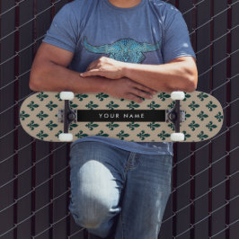 Skate Fleur de Lis, Green on Beige, Royal, Your Name