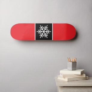 Skate Floco de Neve Listras Preto Branco Vermelho Brilha