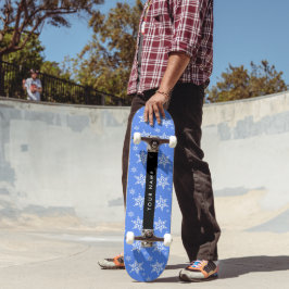Skate Flocos de Neve Brancos, Azul, Seu nome, Personaliz