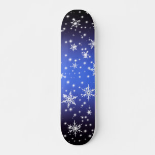 Skate Flocos de neve e faíscas sobre luz azul Marinho