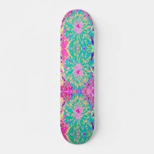 Skate Flor de Dália Teal Verde e Rosa Quente Decorativa