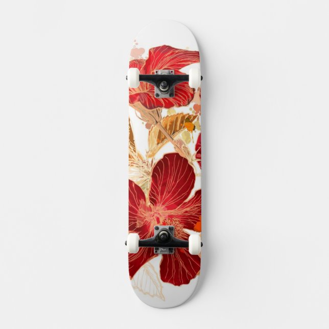 Skate Flor do hibiscus - pintura 2 da aguarela (Frente)