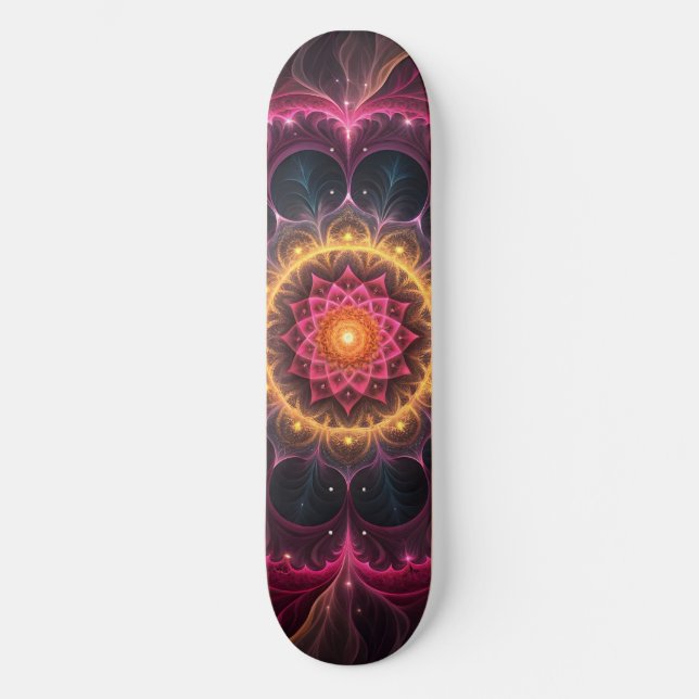 Skate Flor Fractal Luminoso | Design de Arte Espiritual (Frente)