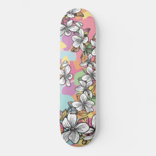 Skate Flor havaiana Pastos brancos de Hibiscus floral