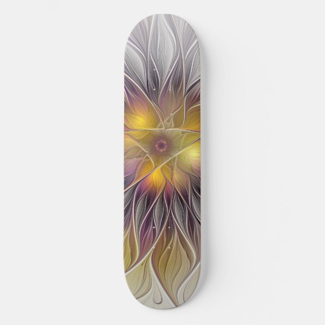 Skate Flor Luminosa Colorida, Fractal Moderno Abstrato (Frente)