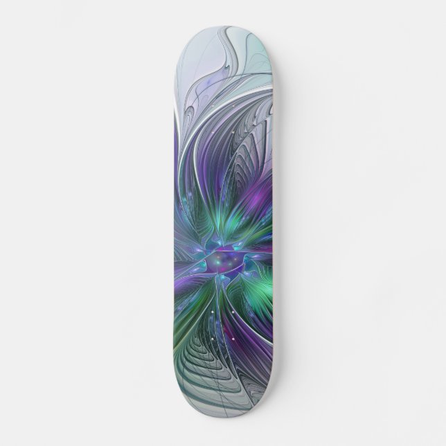 Skate Flor Moderna Abstrata Fractal Roxa Verde (Frente)