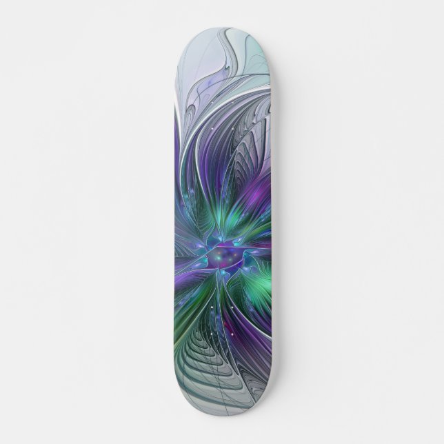 Skate Flor Moderna Arte Abstrata Fractal Roxa Verde (Frente)