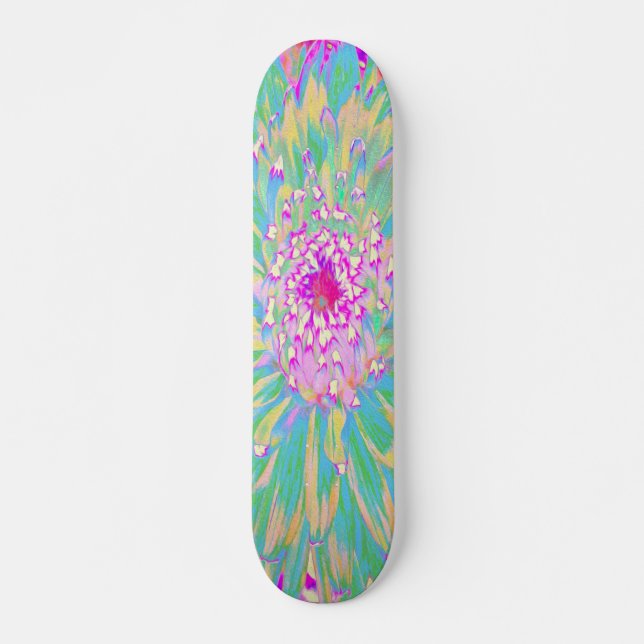 Skate Flor Verde-Teal-Quente e Dália Rosa-Quente (Frente)