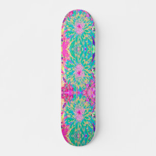 Skate Flor Verde-Teal-Quente e Dália Rosa-Quente