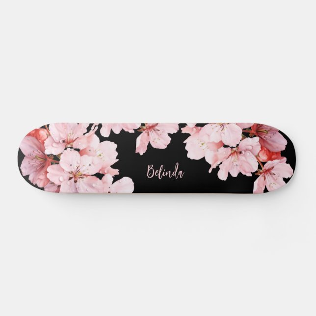 Skate Floral Cereja Blossom Monograma Negra Rosa Menina (Horz)