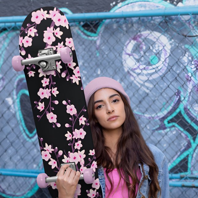 Skate Floral Cherry Blossom Rosa Negra (Criador carregado)