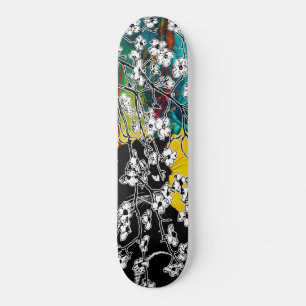Skate Floral de Abstrato de Gato Preto de Flor de Flor