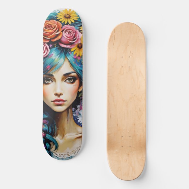 Skate Floral de Rosto de Mulher Whimsical (Frente)