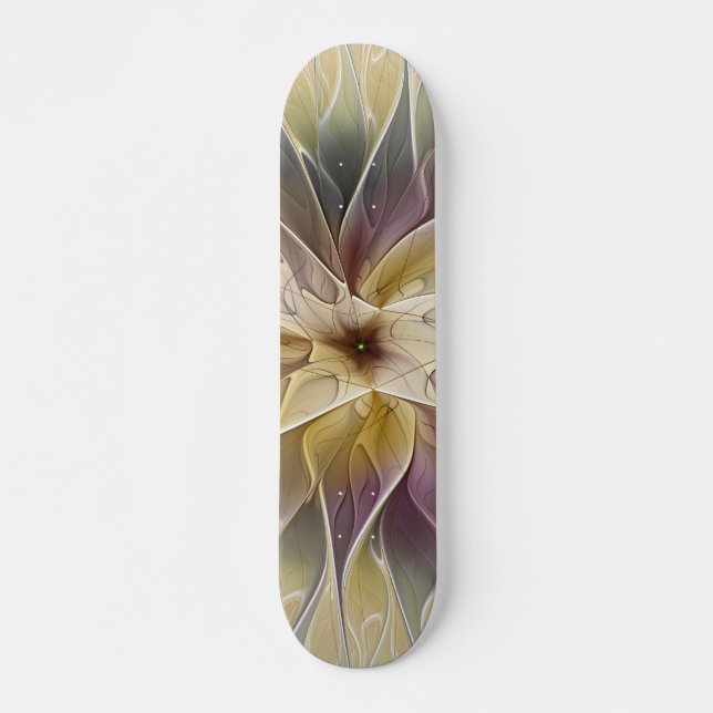 Skate Floral Fantasy Dourada Eggplant Abstrato Art Fract (Frente)