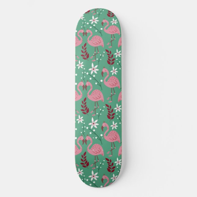 Skate Floral flamingo sem costura, padrão rosa verde (Frente)