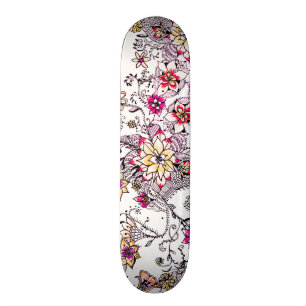 Skate Floral pintado mão da aguarela amarela cor-de-ros