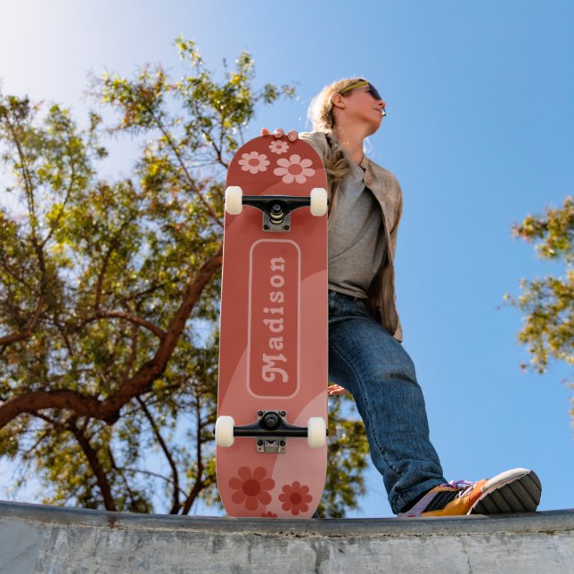 Skate Floral Retro Laranja Personalizado (Ao ar livre 1)