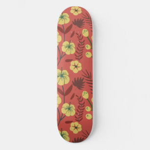 Skate Floral sem costura, flores amarelas e vermelhas