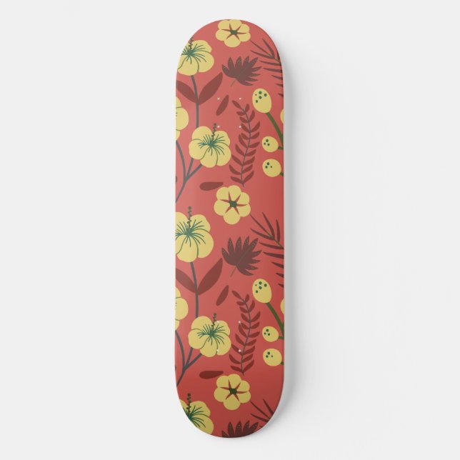 Skate Floral sem costura, flores amarelas e vermelhas (Frente)