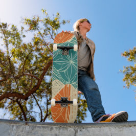 Skate Flores Abstratas Azul-turquesa, Laranja e Bege