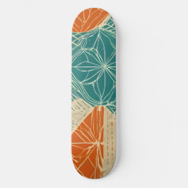 Skate Flores Abstratas Azul-turquesa, Laranja e Bege