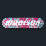 Skate Flores Azuis Cor-de-Rosa Moderno - Nome Personaliz<br><div class="desc">Flores Azuis Rosa Modernas Girly Floral Nome Personalizado Girly Floral O skate apresenta seu nome personalizado em tipografia moderna em um fundo de folhas e flores corajosas e coloridas, cor-de-rosa e azul. Personalize editando o texto na caixa de texto fornecida. Dê um presente personalizado, skate personalizado ao seu skate favorito...</div>