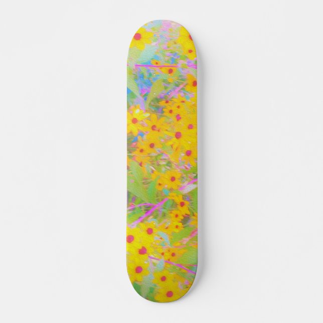 Skate Flores bonito Amarelo e Vermelho com Turquesa (Frente)