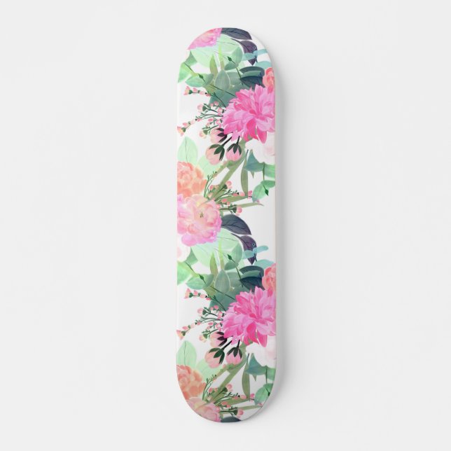 Skate Flores Brancas e Rosa Girassol Pintadas Por Aquare (Frente)