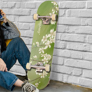 Skate Flores brancas Primavera personalizadas e verdes f